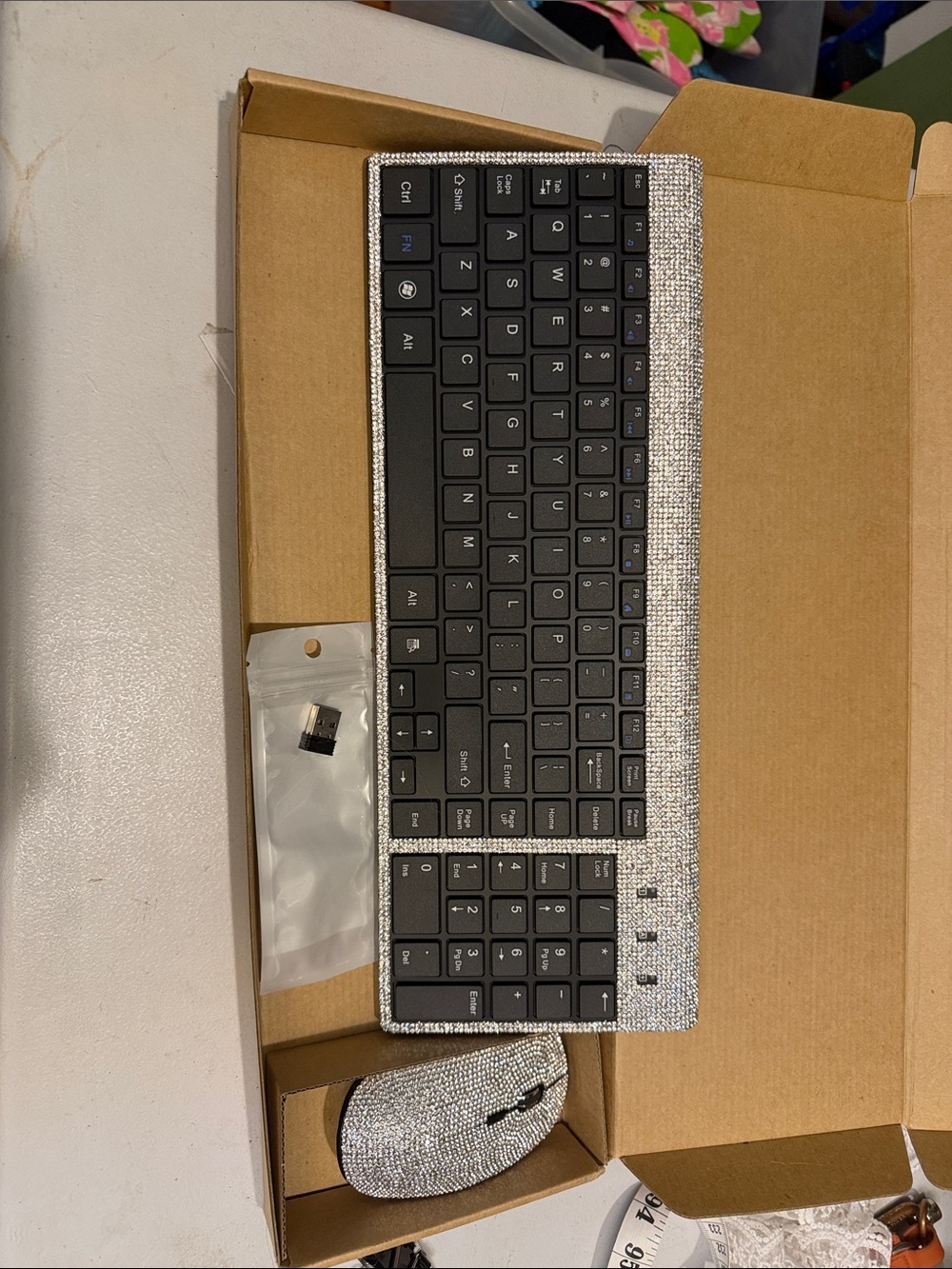 Crystal Accent Wireless Keyboard and Mouse Set - Black with Silver Trim